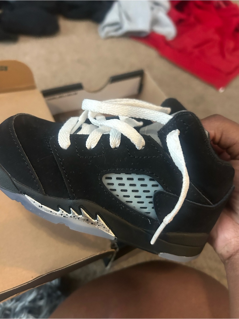 Jordan 5 reimagined Kids Black and White Retro Basketball Sneakers